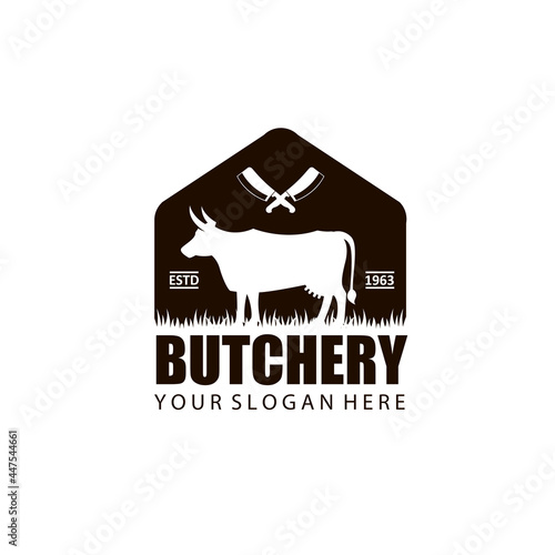 butchery label of farm animal cow isolated on white background