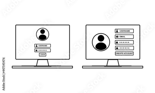 Computer desktop with login page. Verification code. Private authorization sign. Authentication login from system. Illustration vector