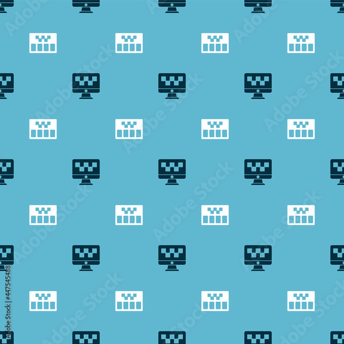 Set Computer call taxi service and Taximeter on seamless pattern. Vector