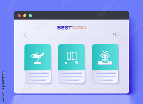 Set Double swing, Swing plane and Ferris wheel icon. Vector