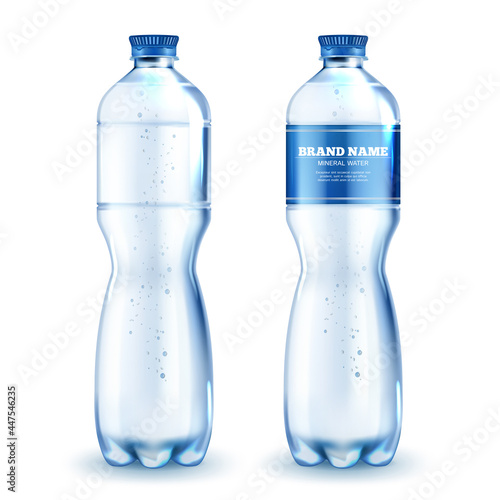 Realistic Detailed 3d Water Bottle Set. Vector