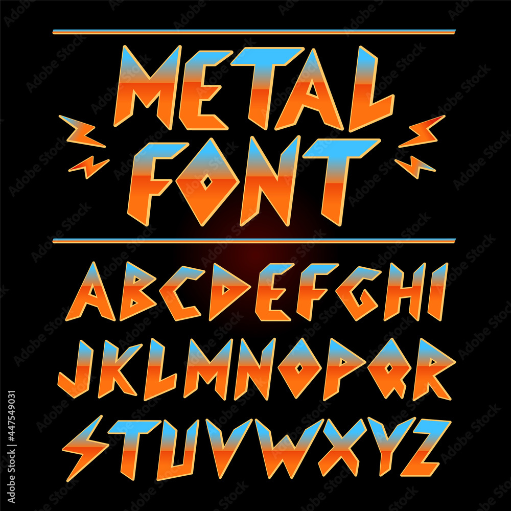 Vintage 80s Heavy Metal Font Collection Set Vector Cartoon Character Illustration Icon Rock Punk Arcadee Retrowave Vintage Heavy Metal Abc Font Set Stock ベクター Adobe Stock
