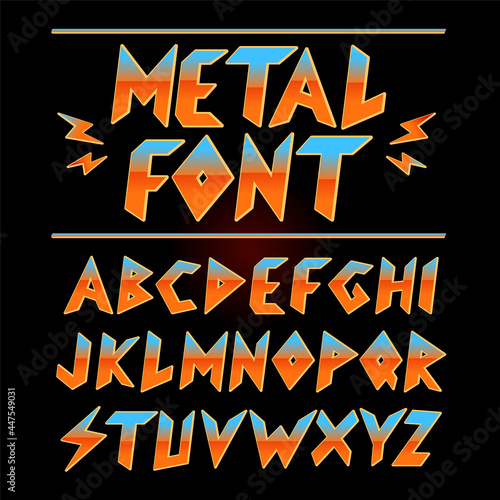 Vintage 80s heavy metal font collection set. Vector cartoon character illustration icon. Rock, punk, arcadee retrowave, vintage heavy metal abc font set