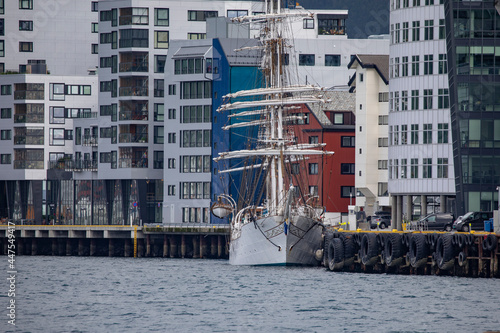 SS Christian Radich is a three-masted full rig, built at Framnæs Mechanical Workshop in Sandefjord, Here in Bodø city ,Nordland county,scandinavia,Europe	 photo