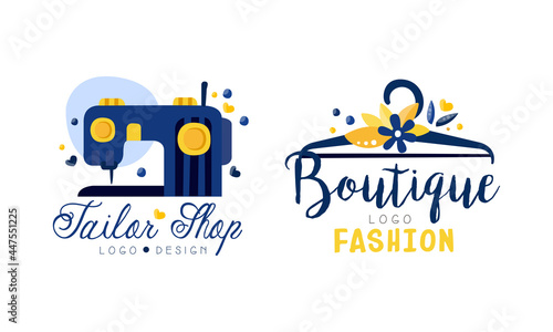 Tailor Shop Logo Design Set, Fashion Boutique Hand Drawn Labels Vector Illustration