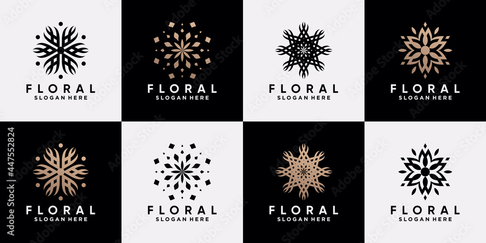 Set of abstract floral logo design template with creative unique concept