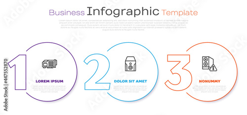 Set line Video graphic card, Uninterruptible power supply and Case of computer. Business infographic template. Vector