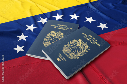 Venezuelan passports are issued to citizens of Venezuela to travel outside the country. Passport on the Venezuelan flag
 photo