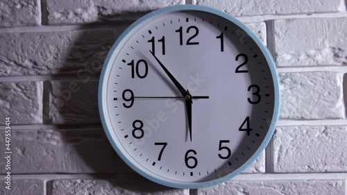 Wallpaper Mural The Time On The Clock Six. Round office clock showing six o.Clock With The Black Arrow Running In The Background Of The Arabic Numerals.. Torontodigital.ca