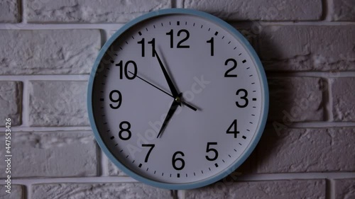 Wallpaper Mural The Time Is 7.00 AM Or PM On A Wall Clock With A Black Second Hand On A White Brick Wall. Time concept Torontodigital.ca