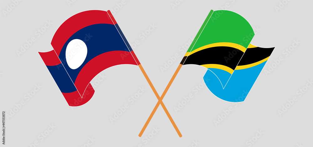 Crossed and waving flags of Laos and Tunisia Crossed and waving flags of Laos and Tunisia