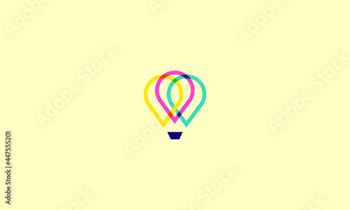 Hot air balloon logo design. AIr balloon with basket vector design. Air transport logotype