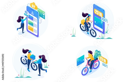 Isometric 3D. Kit Of Web Design With Vivid Illustrations About The Delivery Of Goods