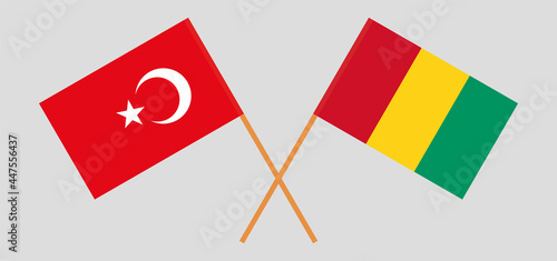 Crossed flags of Turkey and Guinea. Official colors. Correct proportion