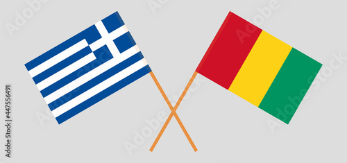 Crossed flags of Greece and Guinea. Official colors. Correct proportion