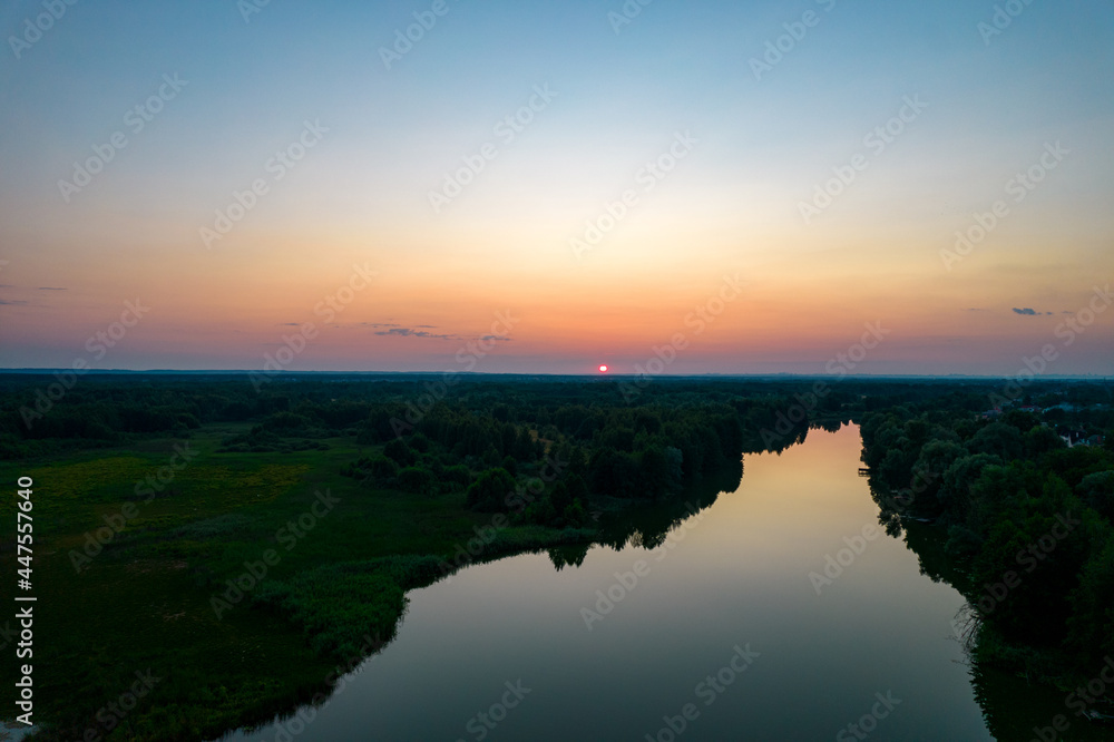 Aerial view of the river at sunset