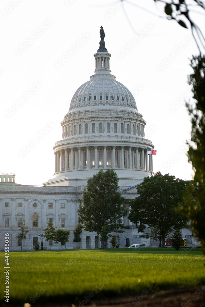 Obraz premium The east side of the Capitol during golden hour.