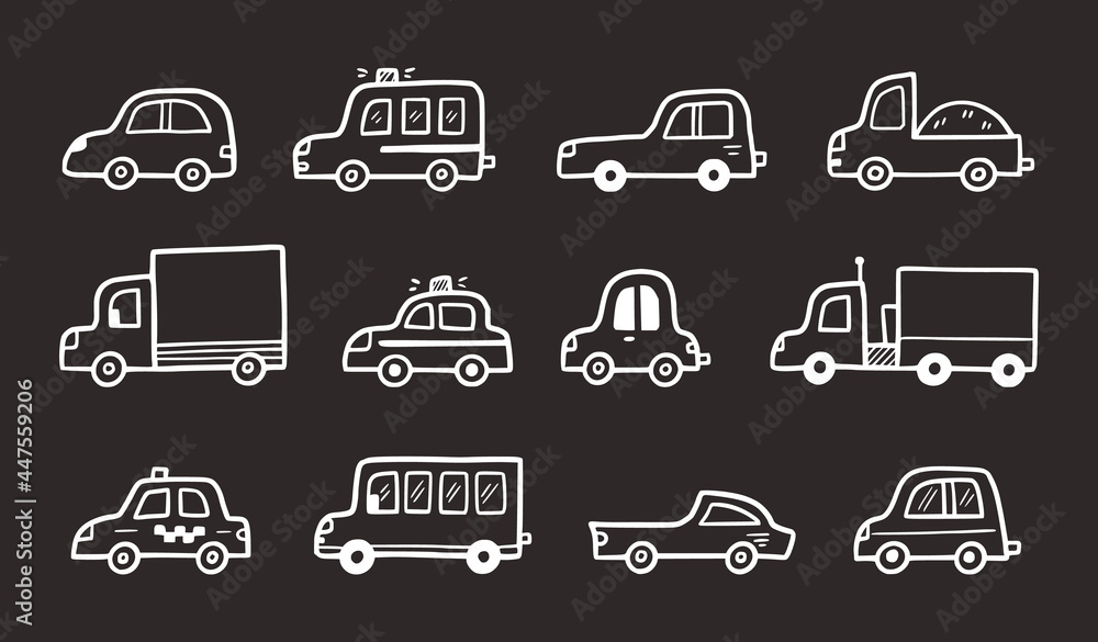 Doodle car set. Funny sketch scribble style. Hand drawn toy car vector illustration. Doodle car set. Funny sketch scribble style. Hand drawn toy car vector illustration.