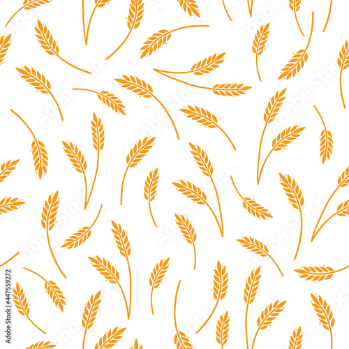 Wheat, barley, rice pattern for cereal background. Hand drawn sketch style oat seamless pattern. Wheat vector illustration.