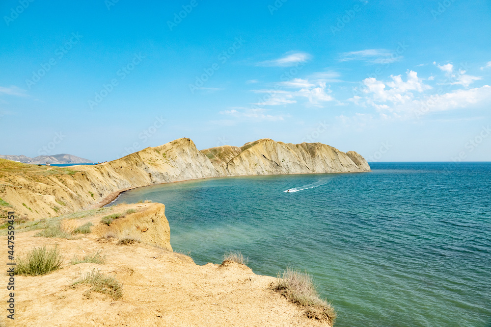 Crimea peninsula. Koktebel. Cape Hameleon. Coastline of the Black sea summer