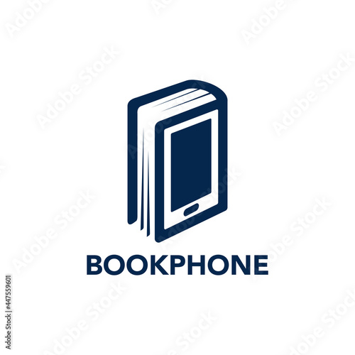 book and mobile phone learning online gadget media communication negative space logo design 