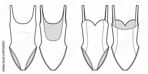 Set of swimwear. One piece swimsuits fashion illustrations.