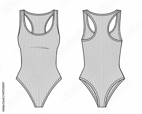 One piece jersey bodysuit fashion illustration. Front and back