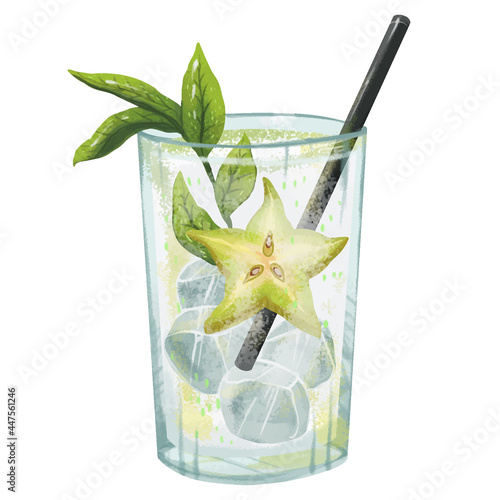 juicy illustration mojito cocktail with mint straw ice fresh delicious alcoholic or non alcoholic with sprite and pear star