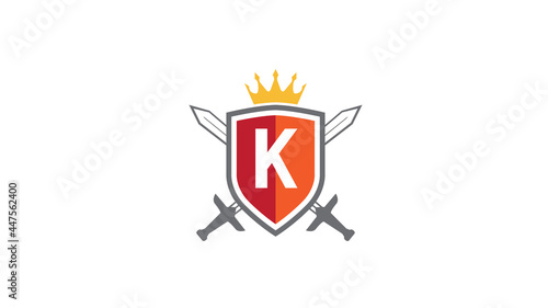 creative shield swords crown logo vector