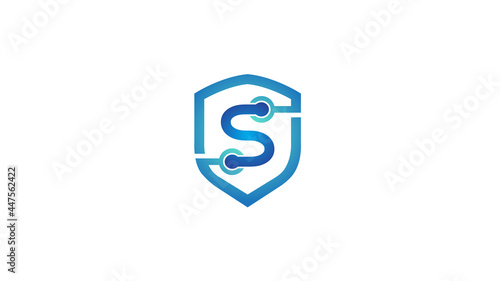 creative blue shield letter s tech logo