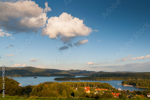 View of the waters of Lake Solina from Polańczyk, Bieszczady, Solina