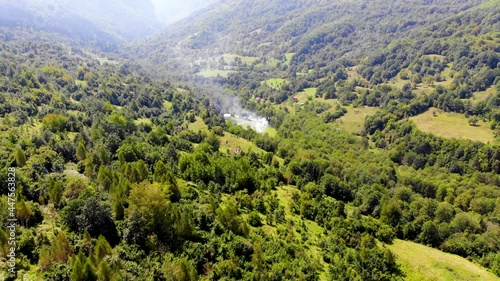 Aerial view to the landscape with a fire . High quality 4k footage of mountain in Bosnia and Herzegovina