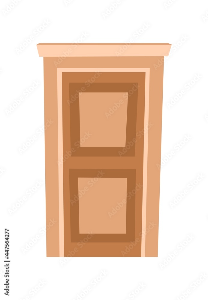 Door is closed. Doorway of house or apartment. Light. Entrance is outside. Cheerful cartoon style. Isolated on white background. Vector Door is closed. Doorway of house or apartment. Light. Entrance is outside. Cheerful cartoon style. Isolated on white background. Vector