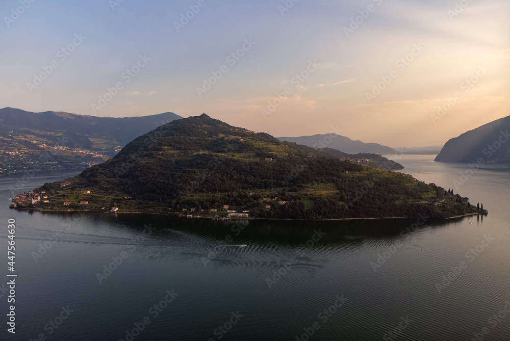 Panoramic view of Lake Iseo and Monte Isola