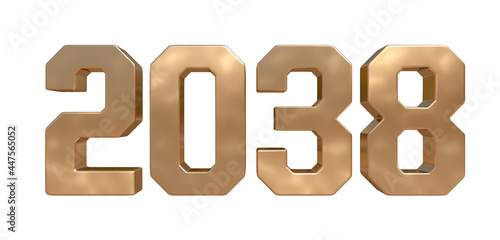 2038 golden bold letters isolated on white 3d-illustration
