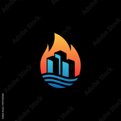 building burning Fire fluid logo design Simple illustrations