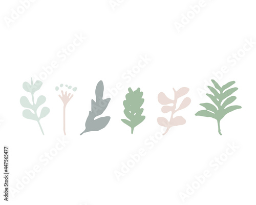 手書きタッチの草木。線画の草木イラスト。バラバラパーツ。