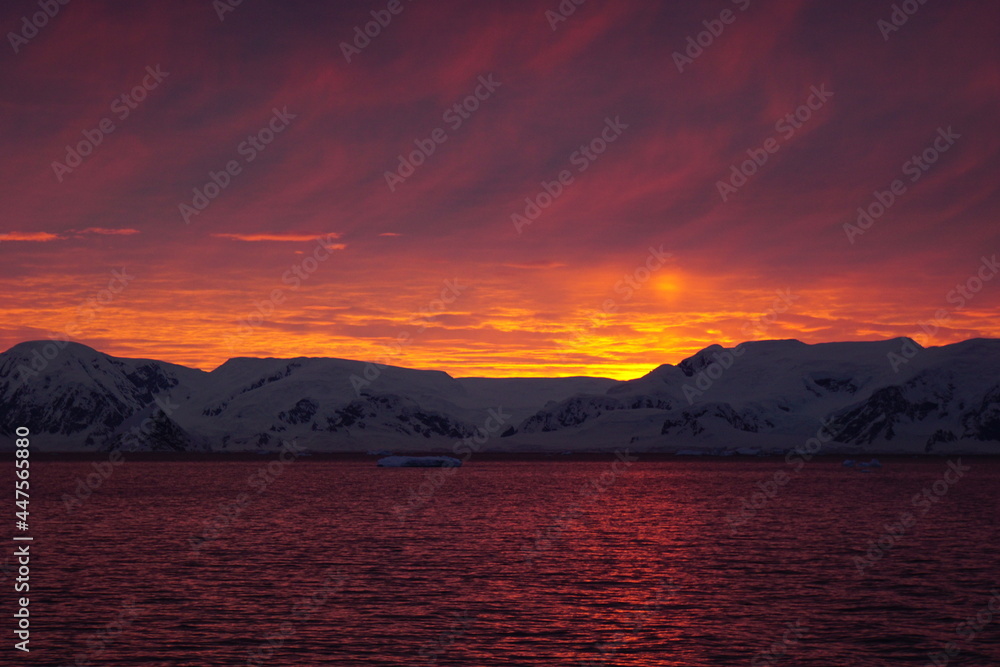 Beautiful and colorful sunset in Antarctica