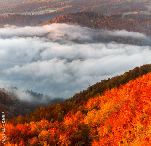 Fototapeta Naklejka Na Ścianę i Meble -  Solina Lake at autumn sunrise, Solina, Polańczyk, Bieszczady, sunrise
