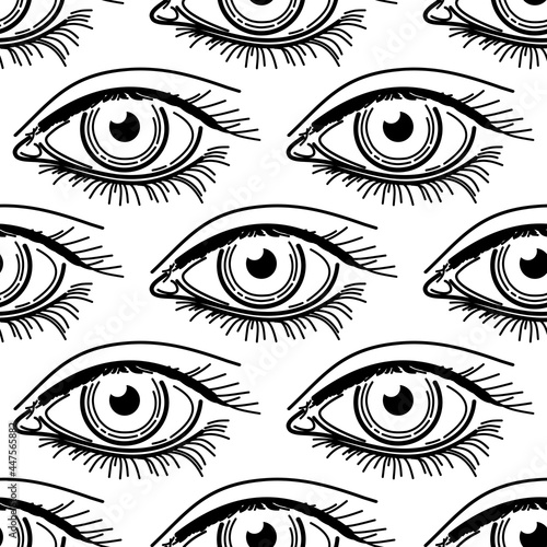 eye eyelashes tattoo seamless pattern vector