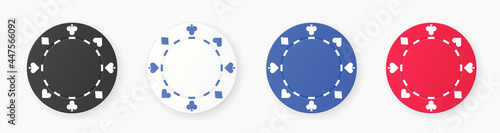 Set of gambling game like poker dice or roulette chips