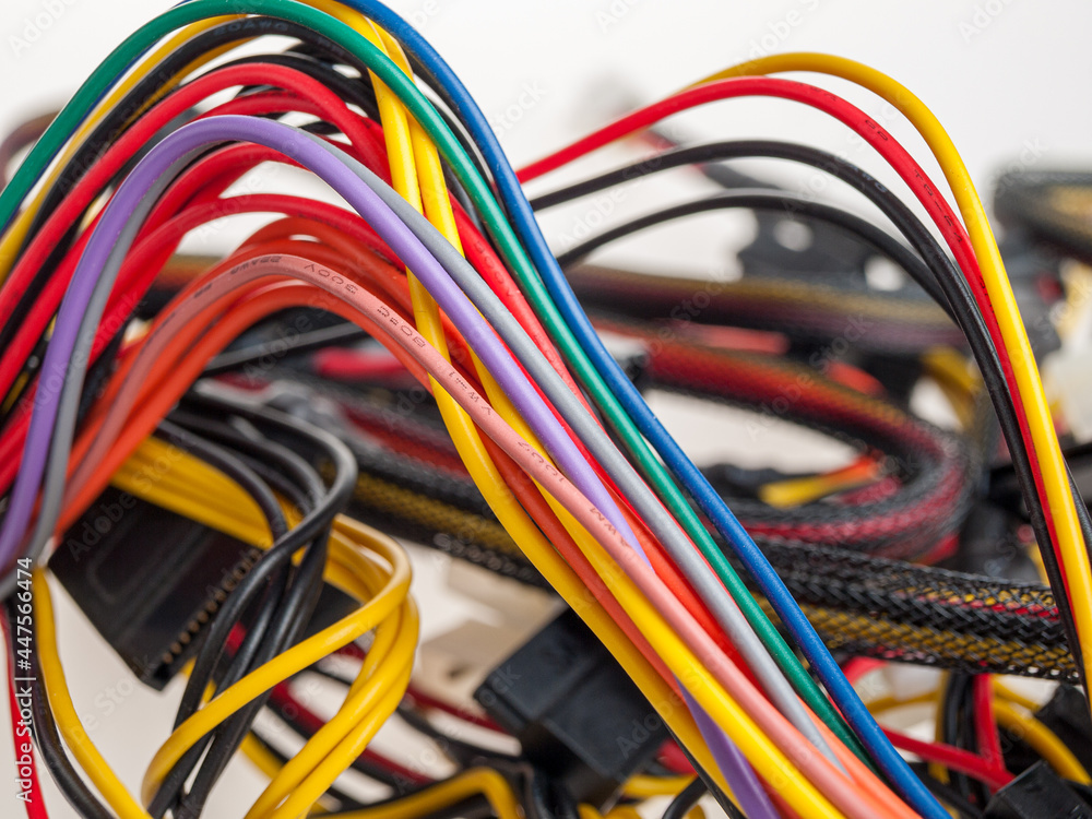 Electrical wires, cables, electrical wiring in the building, electrical  appliances, close-up Photos | Adobe Stock
