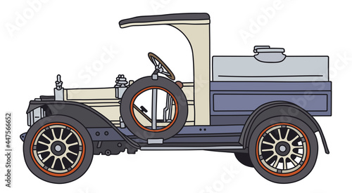 The vectorized hand drawing of a vintage dairy tank truck