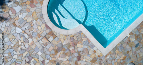 Aerial drone top view of an luxury swimming pool