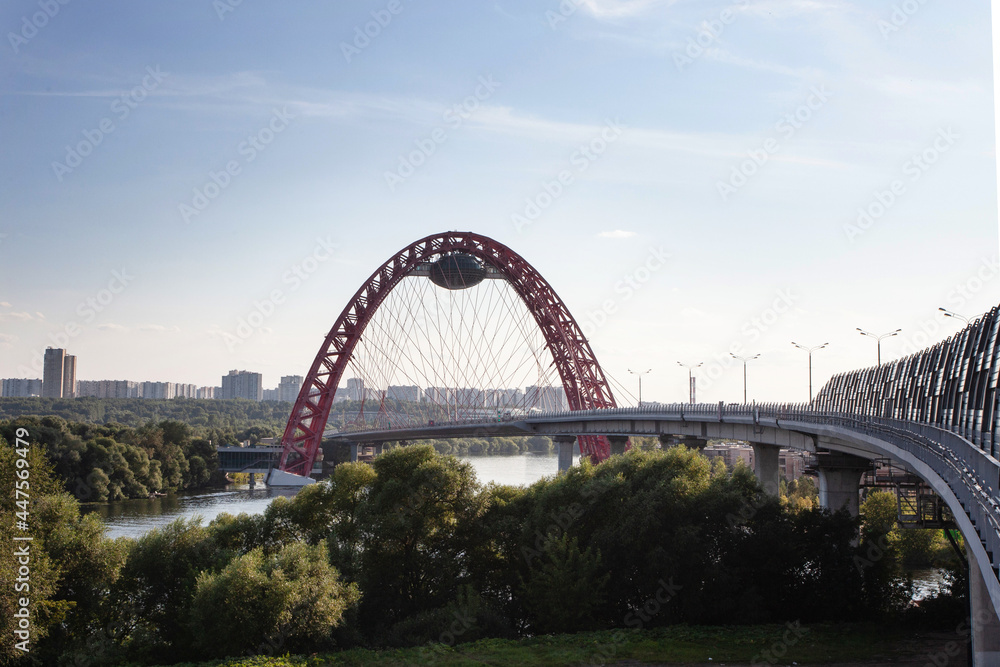 Picturesque cable-stayed bridge across the Moscow-River in Moscow Picturesque cable-stayed bridge across the Moscow-River in Moscow