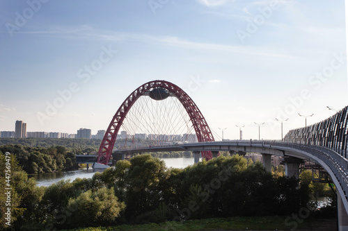 Picturesque cable-stayed bridge across the Moscow-River in Moscow