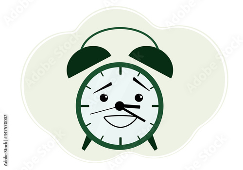 Green alarm clock illustration with embarrassment and embarrassment emotion