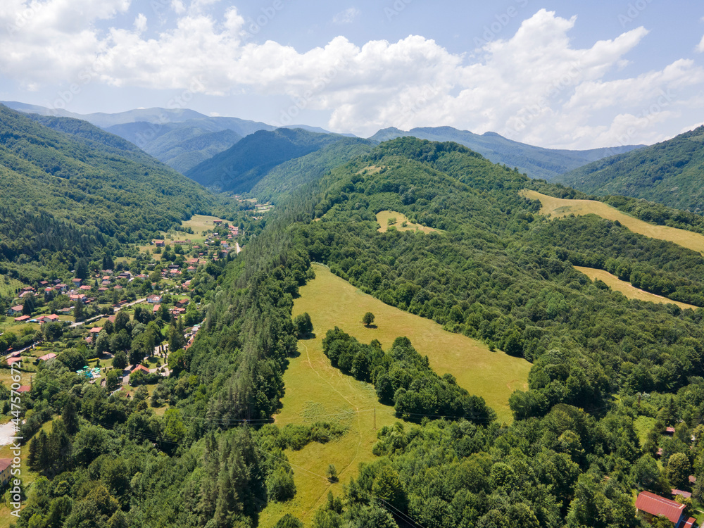 Aerial view of village of Ribaritsa at Balkan Mountains, Bulgaria