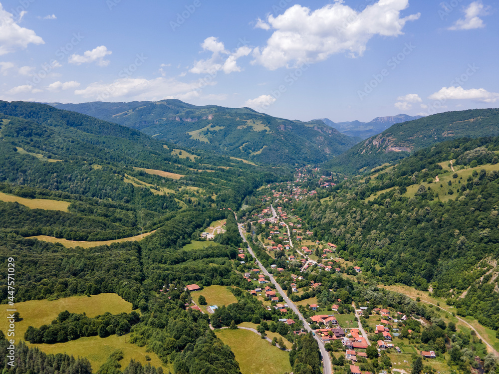 Aerial view of village of Ribaritsa at Balkan Mountains, Bulgaria