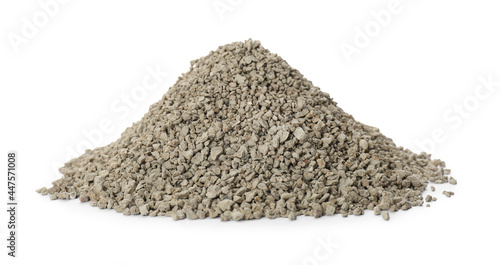 Pile of clay cat litter isolated on white